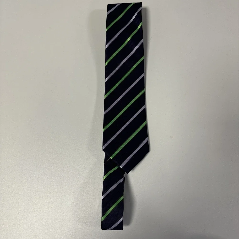 Berlioni‎ Italy Tie micro fiber handmade vintage Blue Green Striped